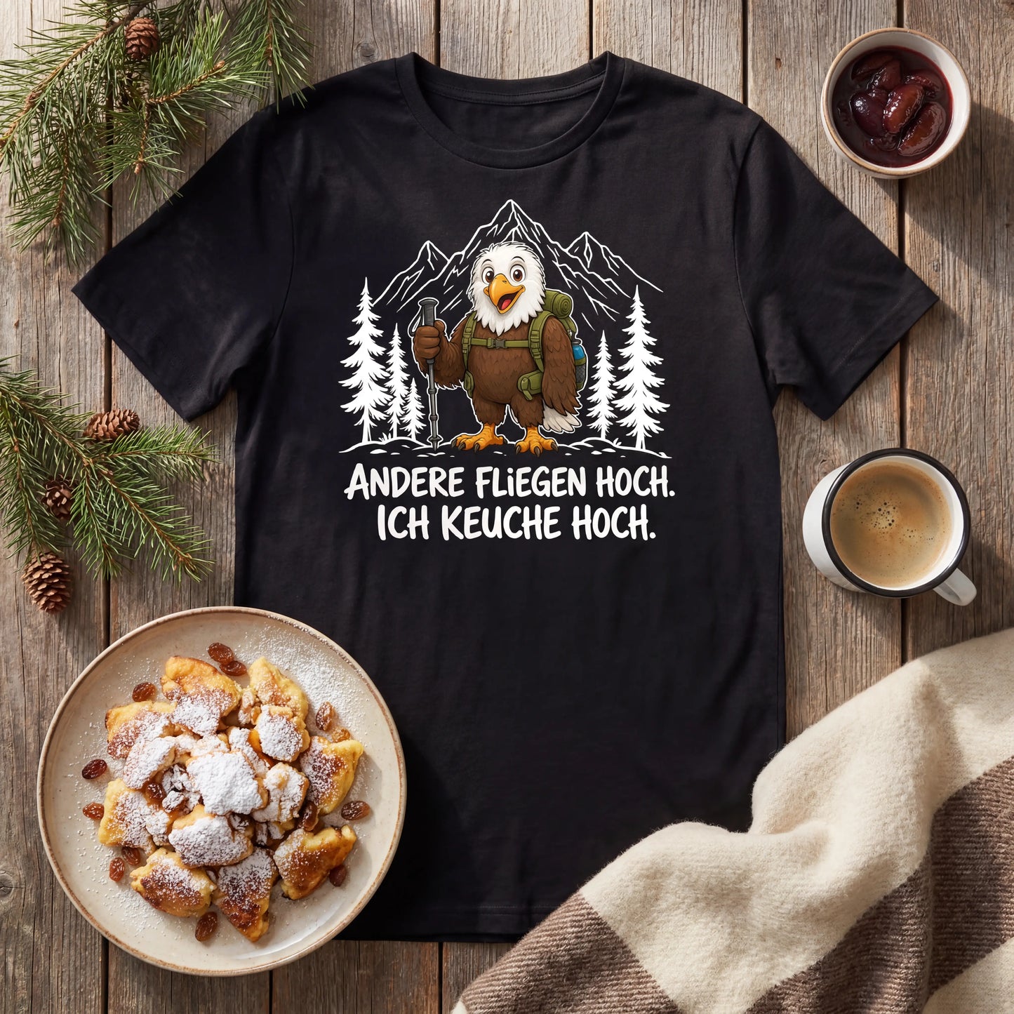 Keuche hoch Adler T-Shirt Unisex Flatlay