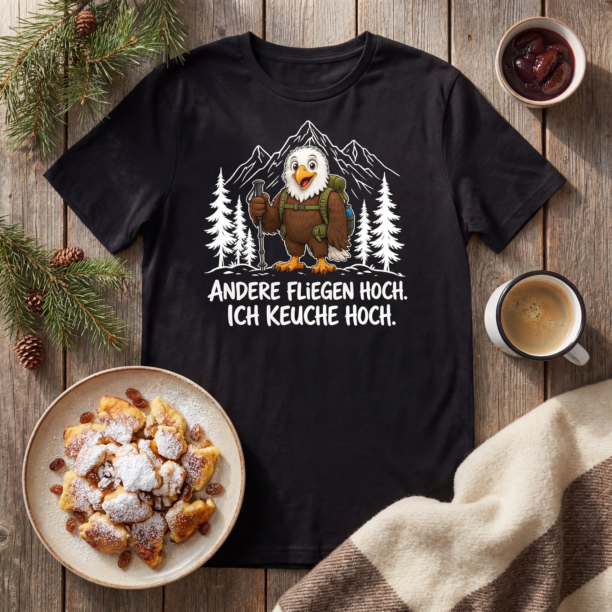 Keuche hoch Adler T-Shirt Unisex Flatlay