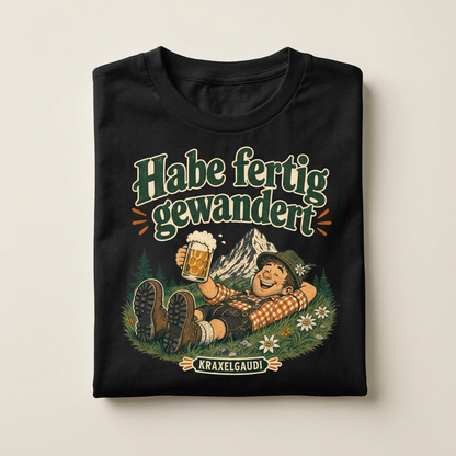 Habe fertig gewandert T-Shirt Unisex Schwarz Flatlay