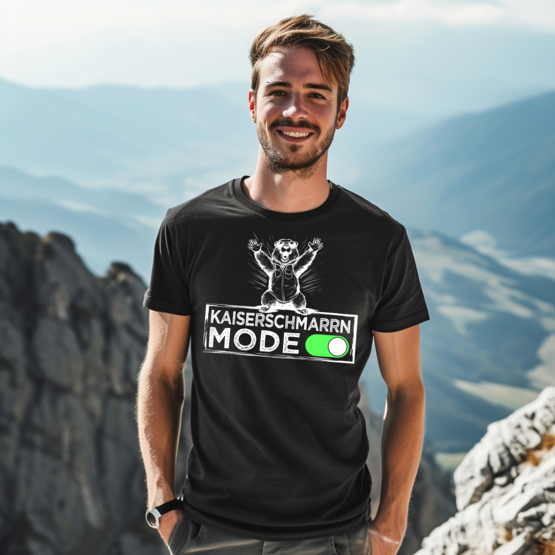 Kaiserschmarrn Mode T-Shirt mit bayrischem Spruch, Designdetail
