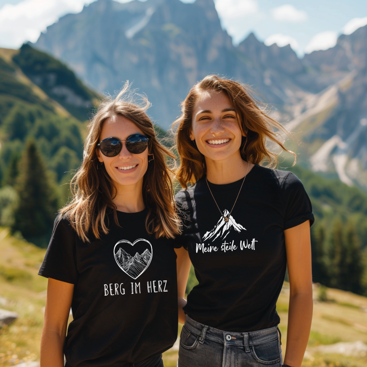Berg im Herz Frauen Shirt mit Bergmotiv, Designdetail