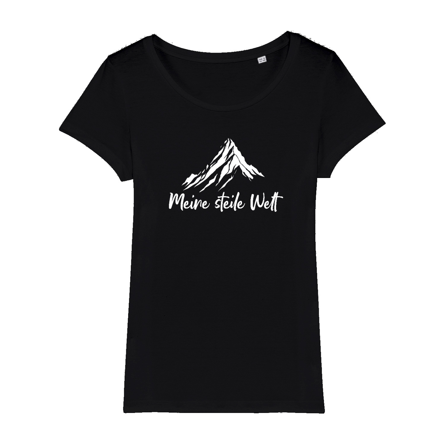 Meine steile Welt Bio Frauen Shirt mit Bergmotiv, Motivdetail