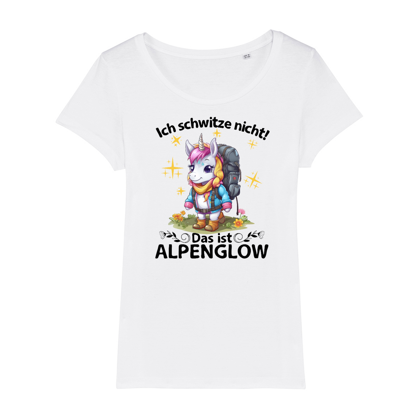 Alpenglow Bio Frauen Shirt mit Bergmotiv, Motivdetail