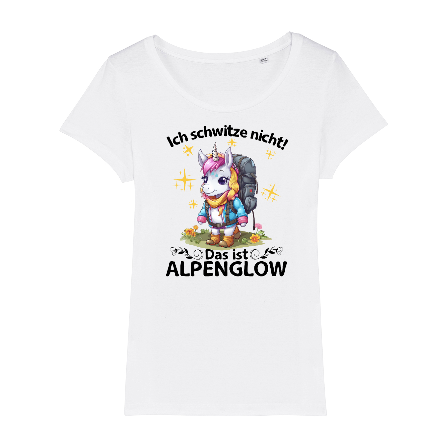 Alpenglow Bio Frauen Shirt mit Bergmotiv, Motivdetail