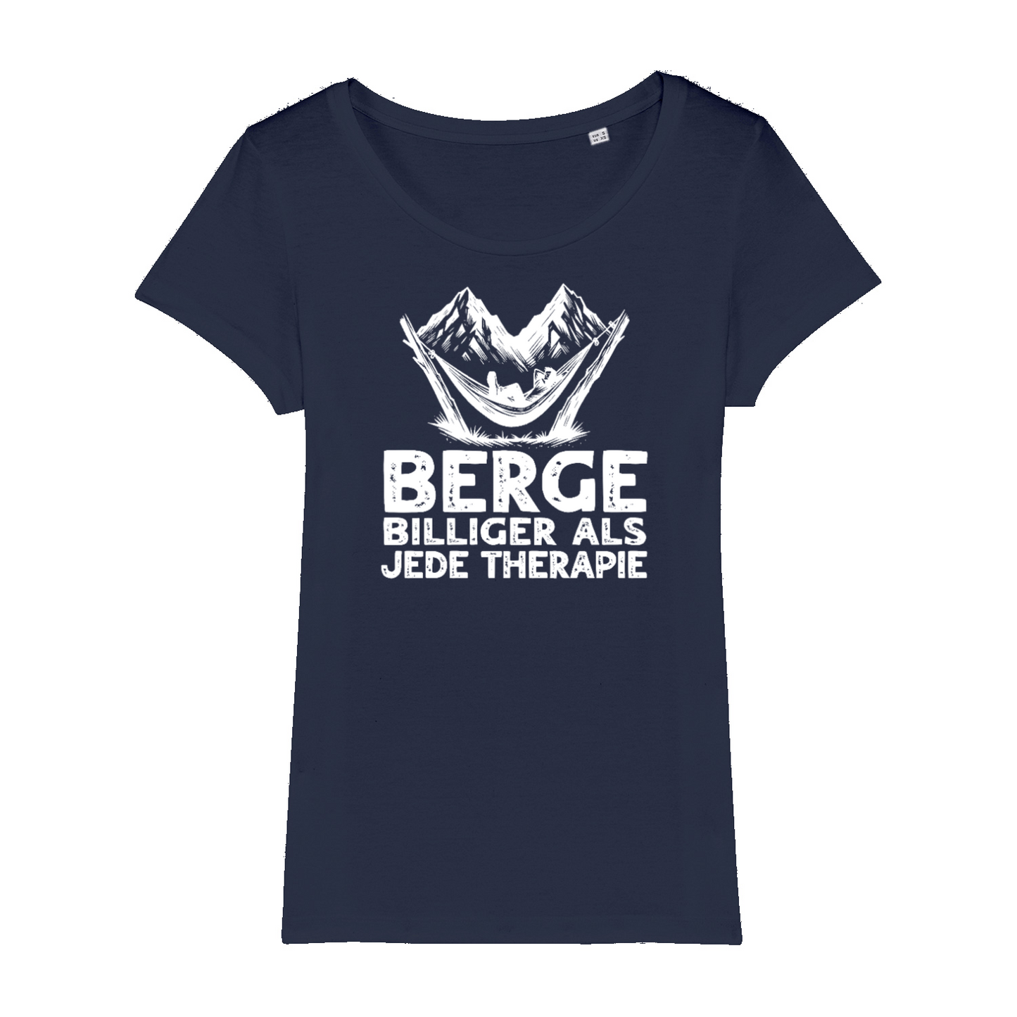 Bergtherapie Bio Frauen Shirt mit Bergmotiv, Motivdetail