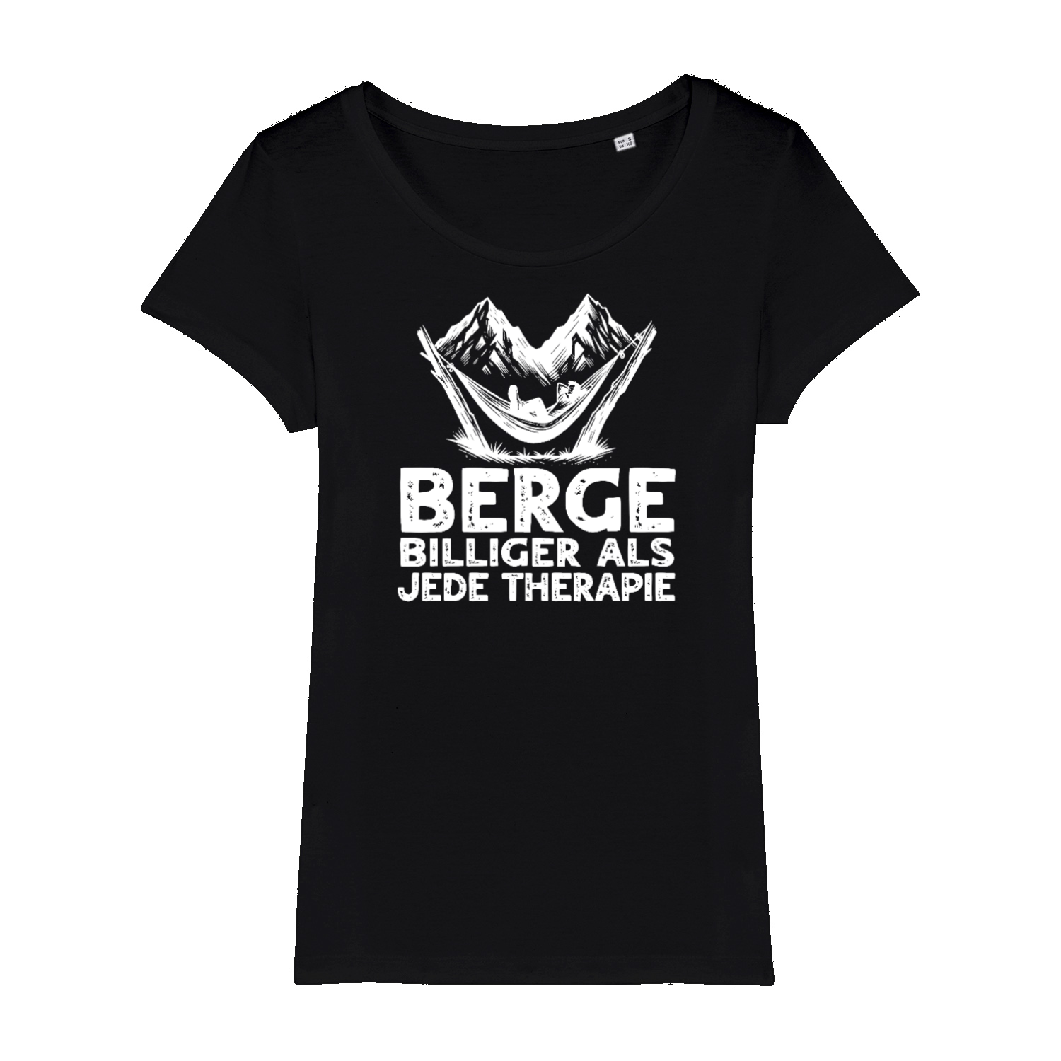 Bergtherapie Bio Frauen Shirt mit Bergmotiv, Detailansicht