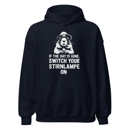 Stirnlampe Hoodie mit Wander-Spruch, Designdetail