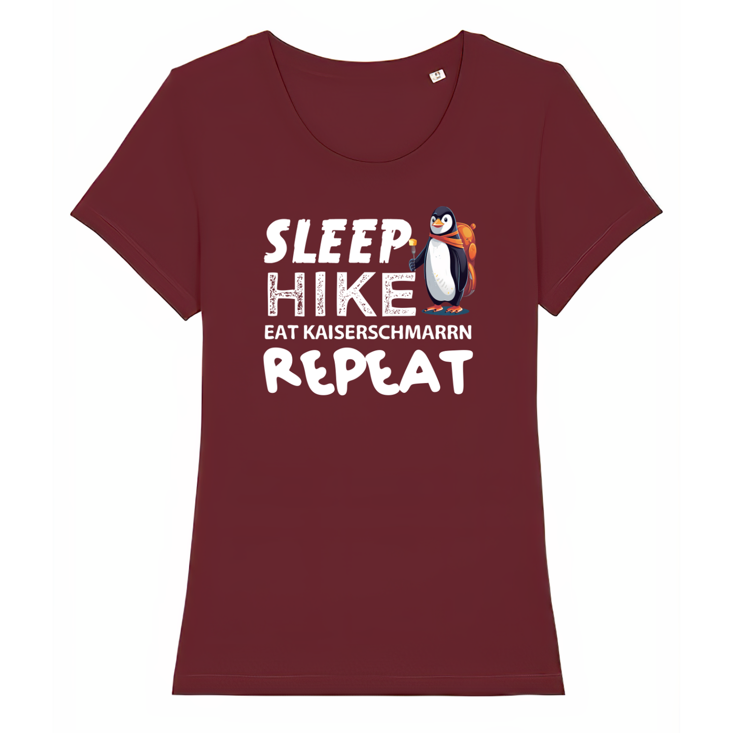 Routine Frauen Shirt mit Berg-Spruch, Print Nahaufnahme