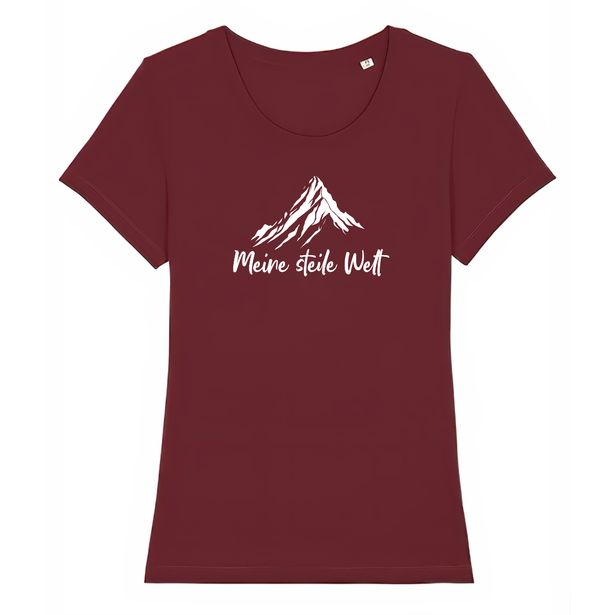 Meine Steile Welt Frauen Shirt mit Berg-Spruch, Print Nahaufnahme