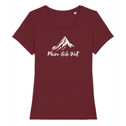 Meine Steile Welt Frauen Shirt mit Berg-Spruch, Print Nahaufnahme