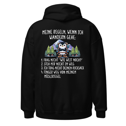 Meine Regeln Hoodie mit Wanderspruch, Frontansicht