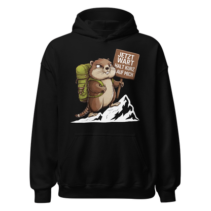 Warte kurz Hoodie Unisex mit Murmeltier-Motiv, Frontansicht