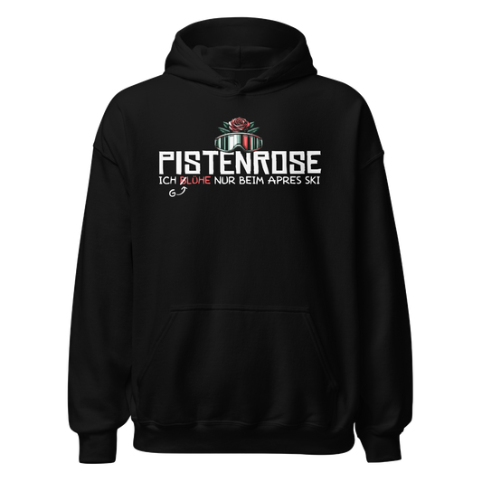 Pistenrose Hoodie mit Après-Ski-Spruch, Frontansicht