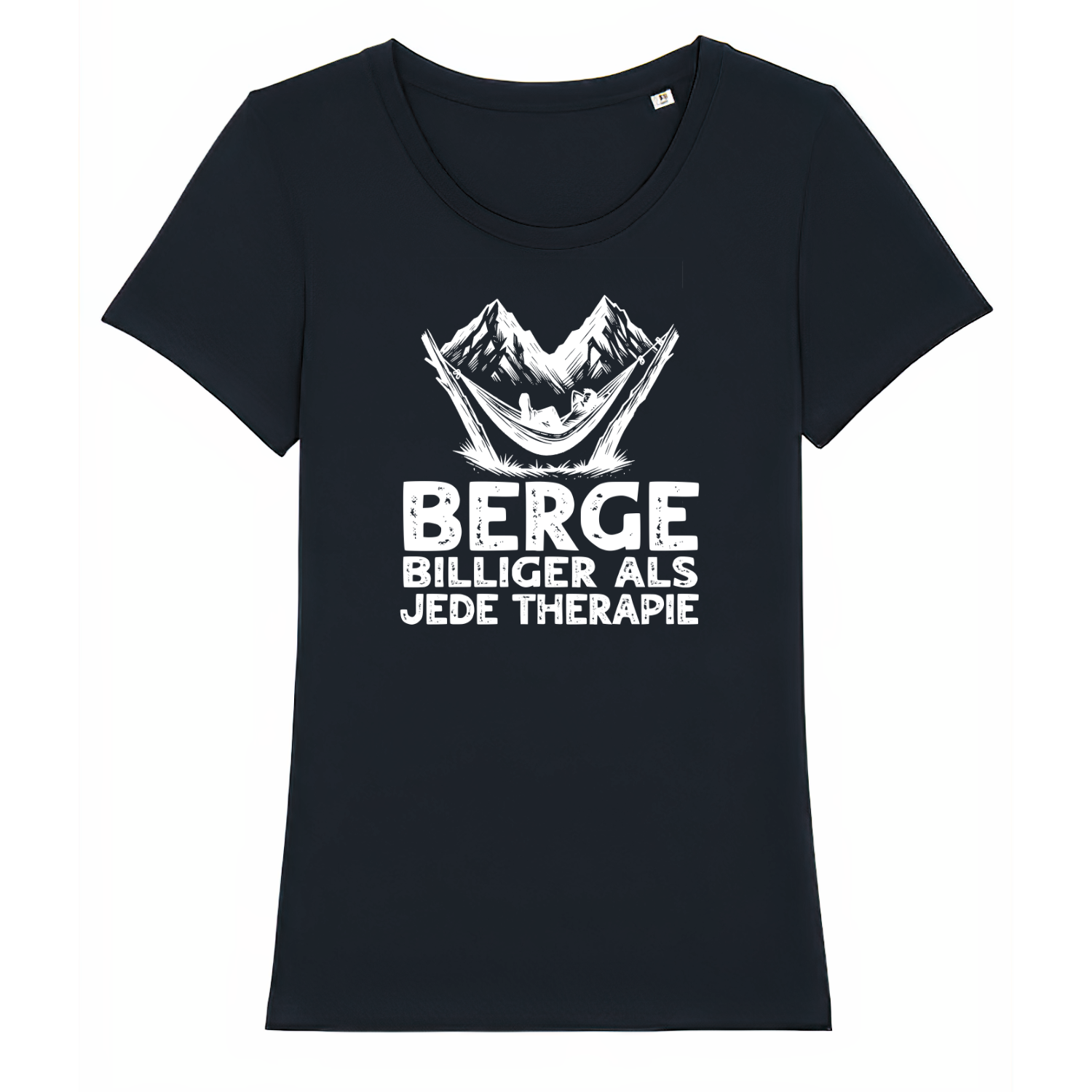 Bergtherapie Frauen Shirt mit Wander-Spruch, Frontansicht