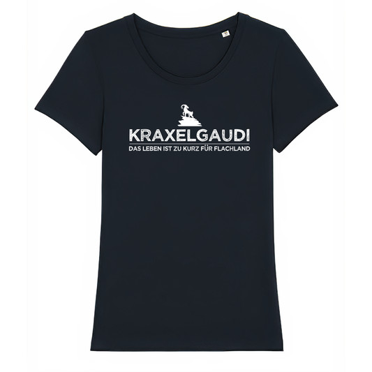 Kraxelgaudi Frauen Shirt mit Berg-Logo, Frontansicht