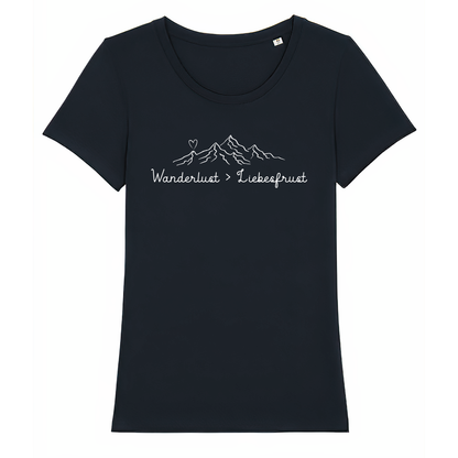 Wanderlust Frauen Shirt mit Wander-Spruch, Frontansicht