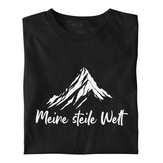 Meine steile Welt Bio Frauen Shirt mit Bergmotiv, Frontansicht