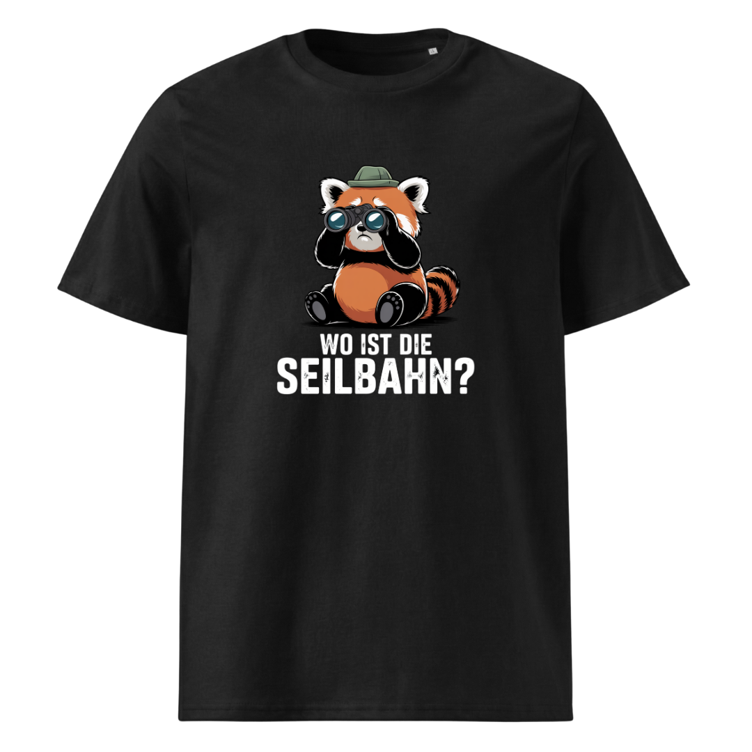 Wo ist die Seilbahn T-Shirt Unisex mit Wander-Spruch, Frontansicht