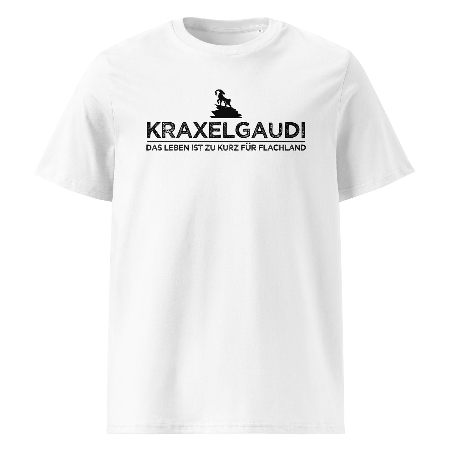 Kraxelgaudi T-Shirt Unisex mit Berg-Logo, Motivdetail