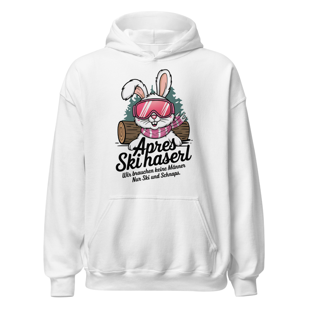 Skihaserl Hoodie mit Apres-Ski Spruch, Motivdetail