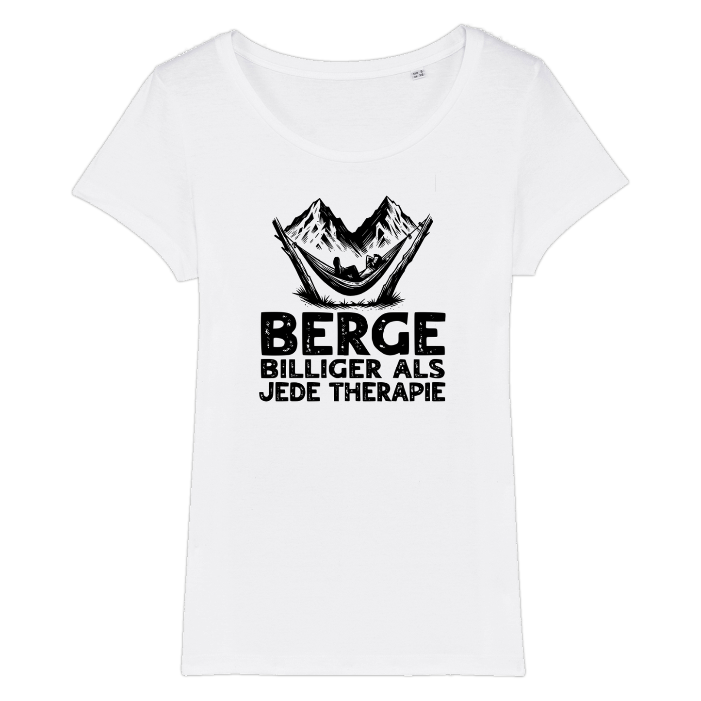 Bergtherapie Frauen Shirt mit Wander-Spruch, Motivdetail