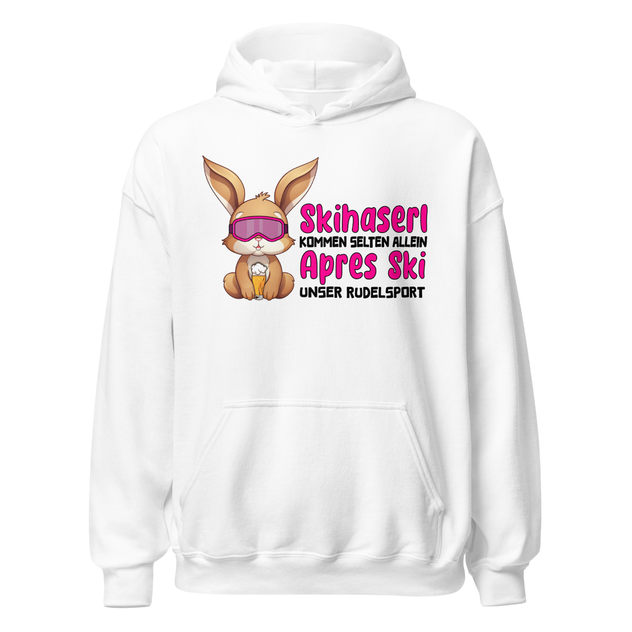 Skihaserl Rudelsport Hoodie mit Après-Ski-Motiv, Motivdetail